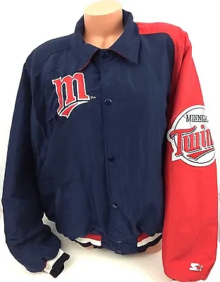 Minnesota Twins Vintage Starter Logo Red Navy Baseball Bomber Coat Jacket Sze Xl • $99.45