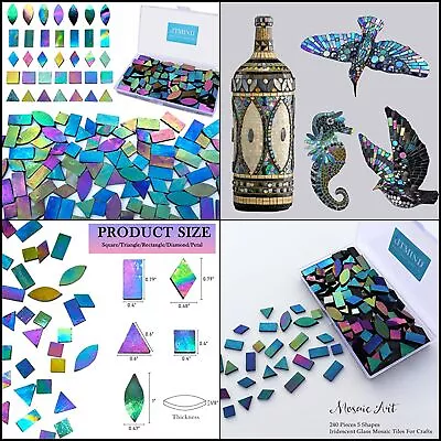 Iridescent Glass Mosaic Tiles For Crafts240 Pieces 5 Shapes Mixed Stained Glass • $22.15