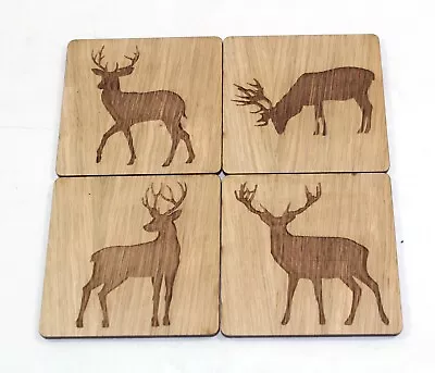 Deer Coasters In Oak Veneer Countryside Perfect Unique Gift X 4 • £7.99