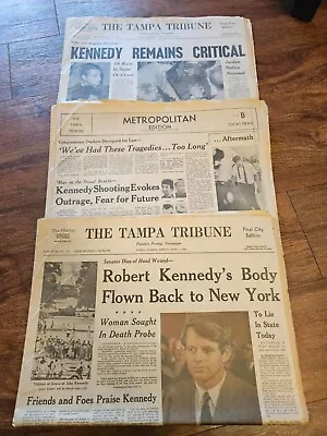 Vintage Lot Of 2 Robert F Kennedy Death Announcement Newspapers June 1968 Tampa • $29.99