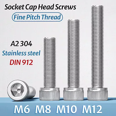 M6 M8 M10 M12 Fine Pitch Thread Socket Cap Head Screws Allen Key Bolts Stainless • $3.49