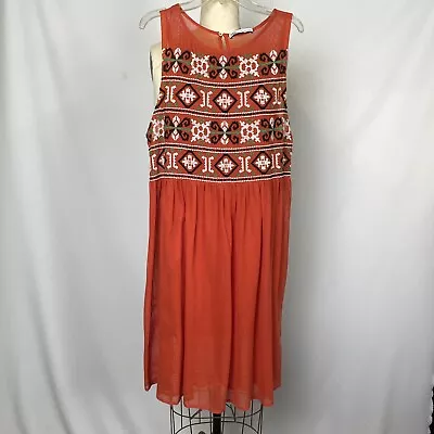 Zara Dress Size M Multicolor Sleeveless Short L Cross Stitch Sheer Ethnic Boho  • $15.08