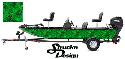 Green Chameleon Hexagon Camo Boat Wrap Vinyl Graphic Decal Kit Fish Bass Fishing • $276.91