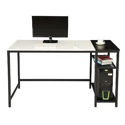 FORET Computer Desk 2 Tier Shelves Home Office Study Table White Black Metal • $76.69