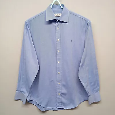 YVES SAINT LAURENT YSL Shirt Blue Cotton Twill Long Sleeve 15.5  Collar • £14.99
