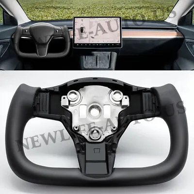 NEW Black Nappa For Tesla Model 3/Y 2017-2023 Yoke Steering Wheel W/o Heating US • $139.99