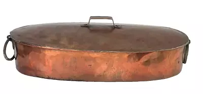 Antique Hand Forged Copper Poissoniere Fish Poacher W/ Lid Brass Handles Rare • $249.99