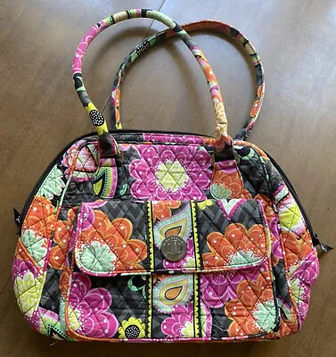 Vera Bradley Handbag Purse  Ziggy Zinnia  Floral Print ~ Black Pink Orange EUC • $17.97