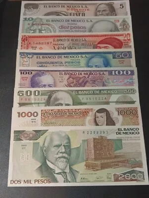 Set Billetes De  MEXICO 8 Banknotes 1970-1980 UNC ..MEXICO PAPER  MONEY   • $18.99