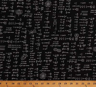 Science Equations Formulas Physics Math Black Cotton Fabric Print BTY D583.51 • $14.95