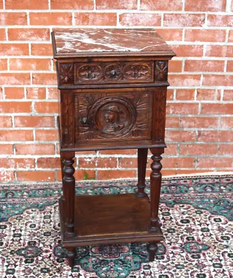 French Antique Carved Oak Britany Nightstand • $1100