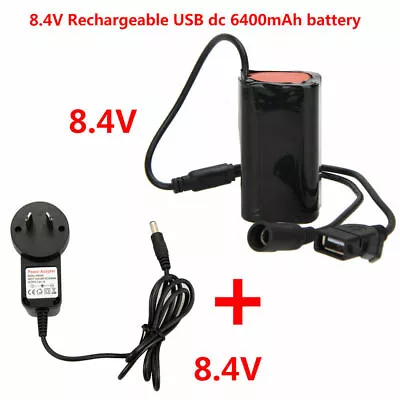 USB Rechargeable 8.4V Battery Pack USB+DC Port For Bike Head Lamp + Charger • £4.31