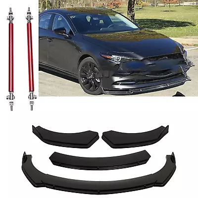 Bumper Lip Spoiler Splitter Body Kit + Strut Rods Glossy For Mazda Speed 3 6 • $59.99