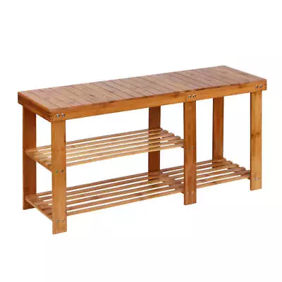 $43.48 • Buy Artiss Bamboo Shoe Rack Bench Wooden Stool Shoes Storage Shelf Seat Organizer