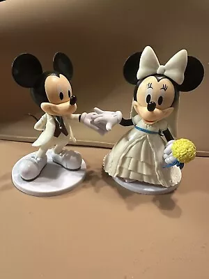 Disney Cartoon White Dress Mickey Minnie Mouse Couple Wedding Cake Toppers • $25.99
