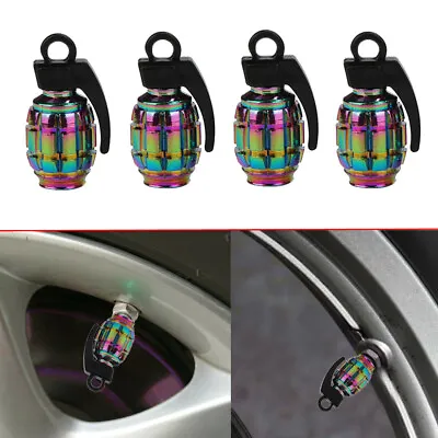 4x Neo-Chrome Grenade Car Wheel Tyre Valve Metal Dust Caps Accessories Universal • $6.86