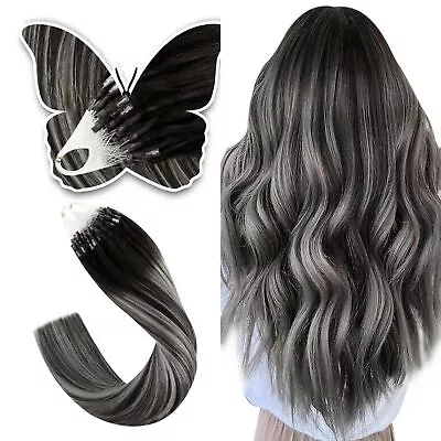 Easyouth Micro Link Hair Extensions Real Human Hair Ombre Natural Black Fadin... • $70.50