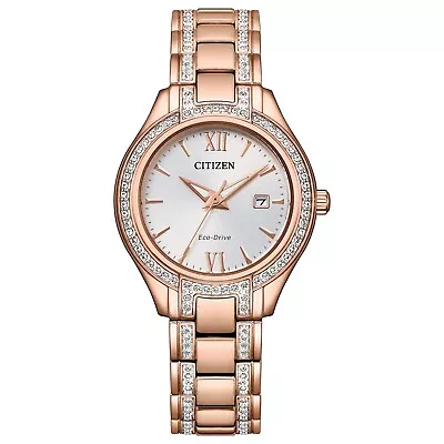 Citizen Silhouette Crystal Eco-Drive Women's Pink Gold Watch 30MM FE1233-52A • $117.99