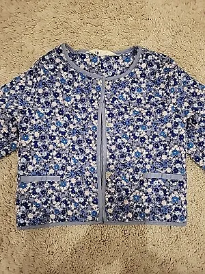 H&M Quilted Jacket Blue White Floral Cotton Snaps Size 4 To 5 Years • $10