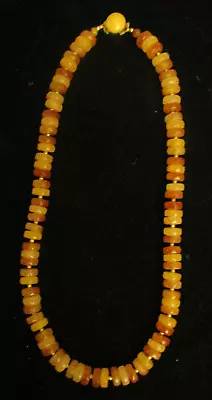 Vintage Retro Lucite Faux Honey Amber Faceted Bead Disc Long 21.5  Necklace! • $25