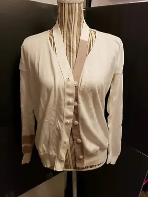 B. Chyll White & Brown Cashmere Blend Cardigan Women's Sz XS • $25