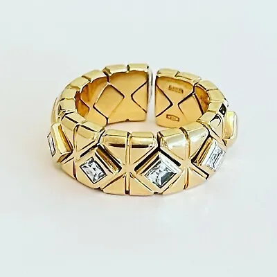 $5500 • Buy Bvlgari 18K Yellow Gold Four Princess Cut Diamond Flexible Parentesi Ring