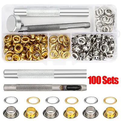 100 Set Shoe Grommet Eyelets Button Kit For Leather Craft Canvas With 3PCS Tool • $10.98