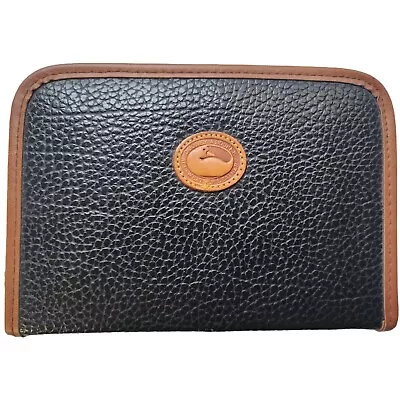 Dooney & Bourke Black Pebbled Leather Brown Trim Zip Around Address/Memo Book • $65