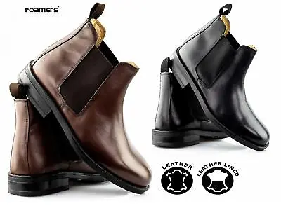 Mens Leather Roamers Flexible Fuller Fit Chelsea Dealer Ankle Boots Shoes Size • £37.95