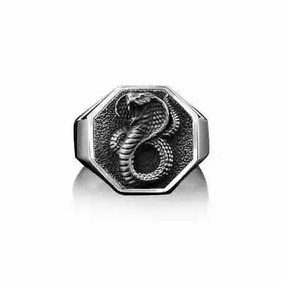 Solid 925 Sterling Silver Engraved African Wild Cobra Snake Partywear Mens Ring • $147.48