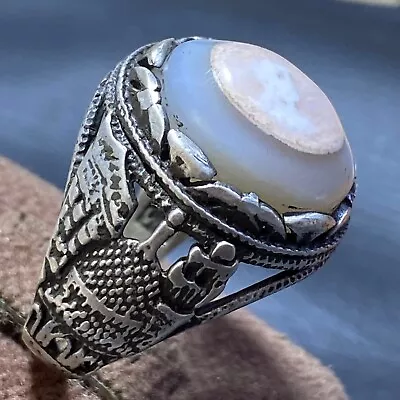 925 Sterling Silver Men Ring Natural Yemeni Sultani Agate Silver Aqeeq جزع شفاف • $80