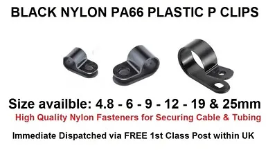 £0.99 • Buy Black Nylon Plastic P Clips High Quality Fasteners For Cable Tubing Pipe Conduit
