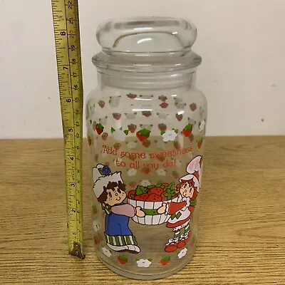 Vintage Strawberry Shortcake Glass Canister Jar & Lid 1981.  8.5” 36oz. Rare!! • $29.99