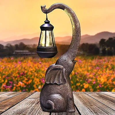 Solar Powered Retro Garden Lights Lamp Elephant Decor Resin Craft Yard Ornament • £11.39