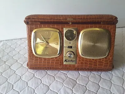 Vintage Retro   Travelling Radio And Clock Hard Leather Case  WORKING 1960's • $115