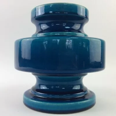 Mid Century Modern Turquoise Crackle Glaze Pottery Vase • £40