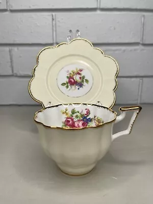 Vintage Salisbury Scalloped Rose Floral Teacup Plate Duo Bone China - England • $40