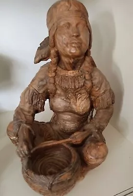 $80 • Buy Vintage Native American Woman Weaving Basket With Baby On Her Back - V Kendrick