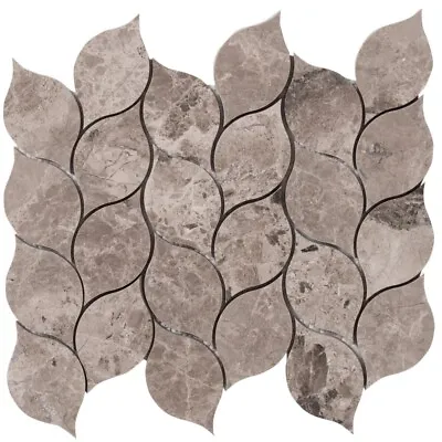 Silver Shadow Leaf Pattern On 12 X12  Mesh Marble Mosaic Tile (10 Sqft Per Box) • $293.08