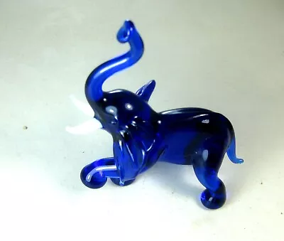 Blown Glass Animals Elephant Blue Figurine Ornament Miniature Murano Style 3.3  • $17.99