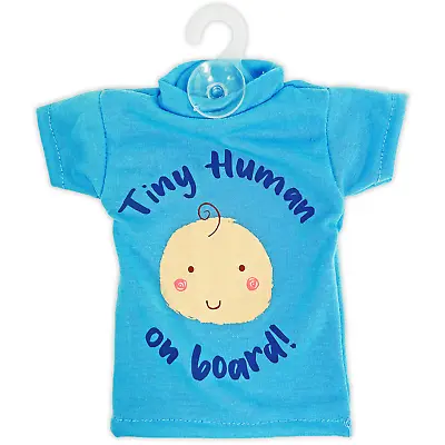 Tiny Human Baby On Board Sign BLUE T-Shirt Car Window Child Safety Suction Cup • £5.21