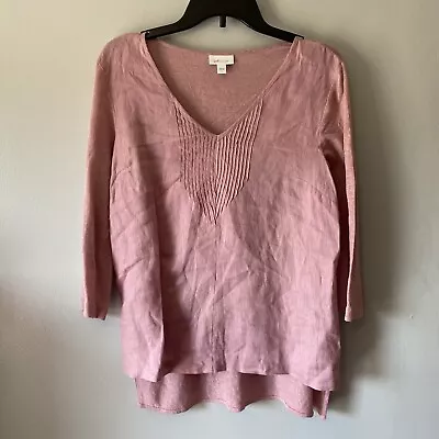 J. Jill Love Linen Women's Pink V-Neck Blouse Top Size Small Lightweight 3/4 Slv • $15.99