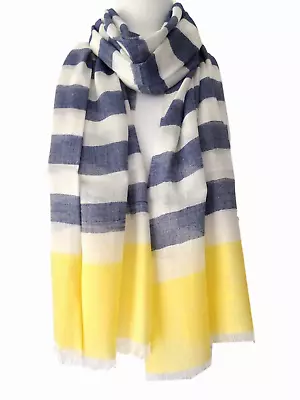 Yellow Scarf Ladies Blue Cream Striped Shawl Lightweight Wrap New With Defects • £6.99