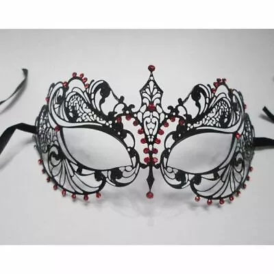 Black Laser Cut Metal Masquerade Mask With Red Crystals • $15.70