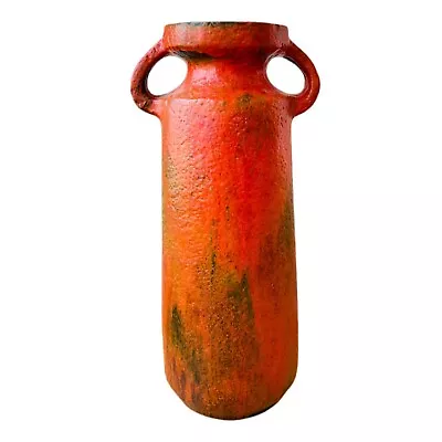 Ruscha Vulkano 25” Fat Lava Pottery 847 Red Orange Floor Handle Vase W German • $319.19