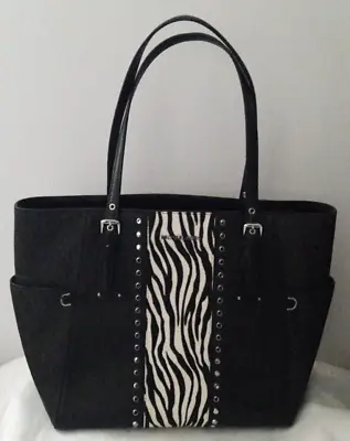 Authentic Michael Kors Studded Calf Hair Zebra Large Tote Purse Bag_black/white • $139.50