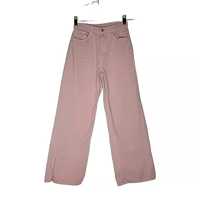 & Denim H & M Wide Leg Straight Jeans Size 14 Salmon Pink Denim 5 Pocket 25x26 • $9.59