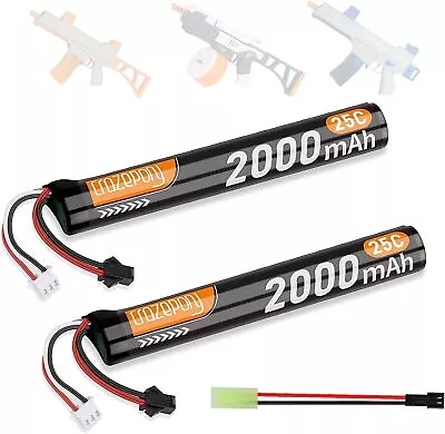 2pcs 7.4v 2000mah Lithium-ion Airsoft 25C Rechargeable Batteries With Sm2p Plug • £12.34