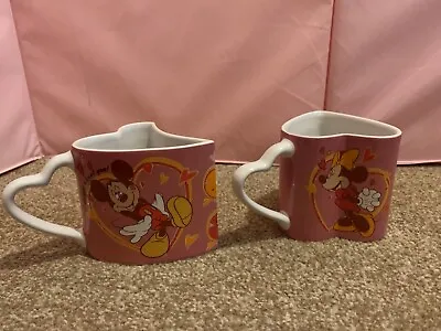 Disneyland Paris Exclusive Mug Set. Love Heart Shaped Mickey & Minnie Mouse.  • £8