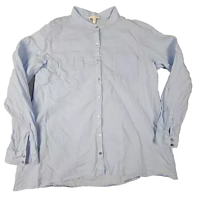 Eileen Fisher Blue Mandarin Collar 100% Organic Linen Button Down Shirt Small • $30